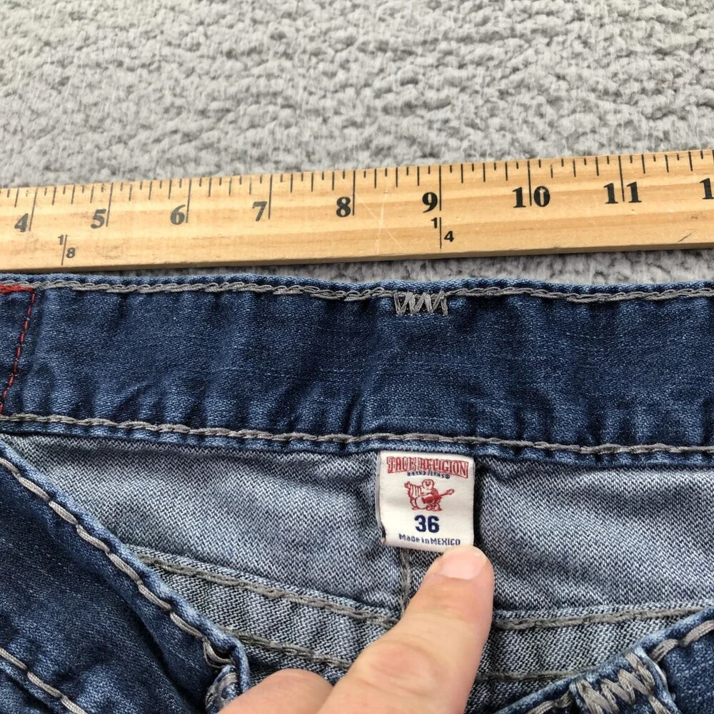 True Religion Jeans Mens 36x32 Blue Medium Wash Slim Skinny Flap Denim Pants